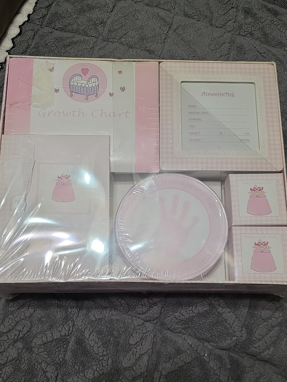 Thank Heaven For Little Girls Keepsake Set Pink Growth Chart & Keepsake Boxes